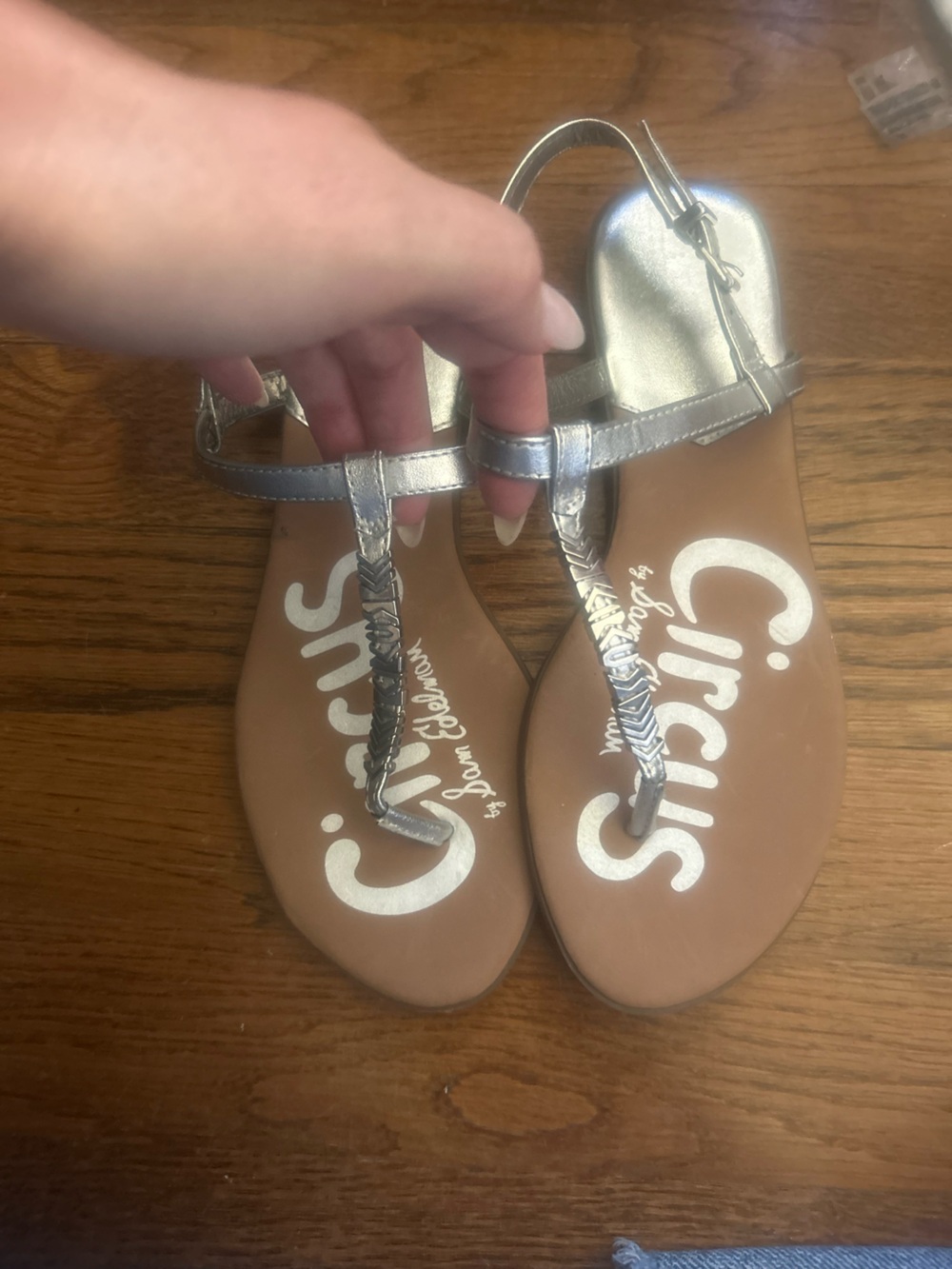 Circus by Sam Edelman Metallic Silver T-Strap Sandals
